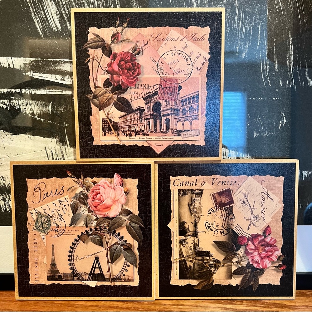 Vintage Style Floral Postcards Art Set/3